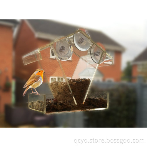 Acrylic Window Bird Feeder. Sliding Roof. Super Strong Suction Cup Design Secures the Bird House on the Window.